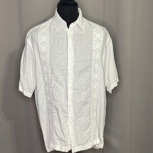 Van Heusen Men's White Casual Button Down Shirt Washable Linen Size M
